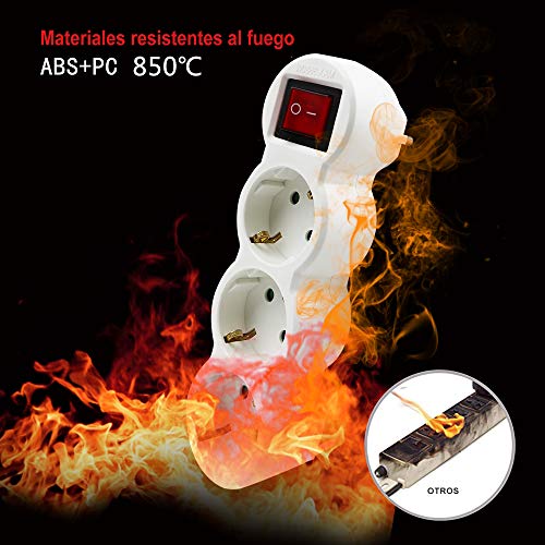 Extrastar adaptador plano con interruptor y tres enchufes schuko. 16A/250V~ MAx.3680W