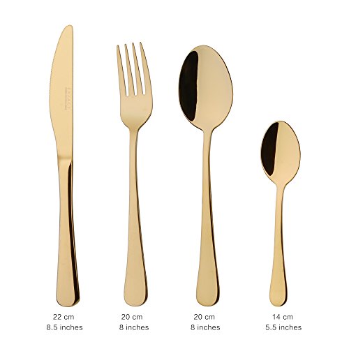 Exzact De Acero Inoxidable Cubiertos Cuchillería 16 PCS Set Cuchillería De 4 X Cena Tenedors, 4 X Cuchillos, 4 X Cucharas Cena, 4 X Cucharaditas - Servicio para 4 (Dorado/Oro Efecto)