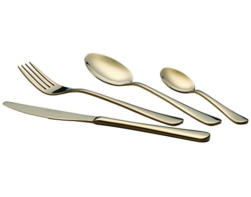 Exzact De Acero Inoxidable Cubiertos Cuchillería 16 PCS Set Cuchillería De 4 X Cena Tenedors, 4 X Cuchillos, 4 X Cucharas Cena, 4 X Cucharaditas - Servicio para 4 (Dorado/Oro Efecto)