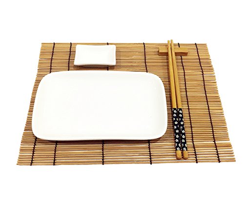 Exzact EX-SG Hermoso Estilo Oriental Set de Sushi de 10 Piezas - 2 x Platos de Sushi, 2 x tazones de inmersión, 2 x Bamboo Sushi Rolling Mats, 2 x Palillos de bambú Rests, 2 x Pares de Palillos