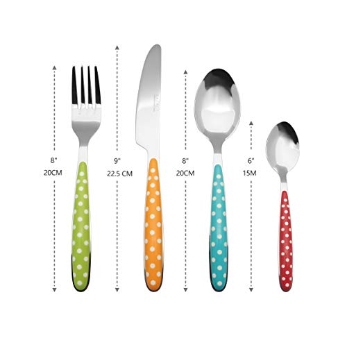 Exzact EX07-24pcs cubertería Acero Inoxidable con Asas de Color - 4 x Cena tenedors, 4 x Cuchillos, 4 x cucharas Cena, 4 x cucharaditas (Color Mezclado x 24)