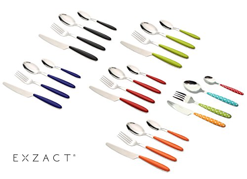 Exzact EX07-24pcs cubertería Acero Inoxidable con Asas de Color - 4 x Cena tenedors, 4 x Cuchillos, 4 x cucharas Cena, 4 x cucharaditas (Color Mezclado x 24)