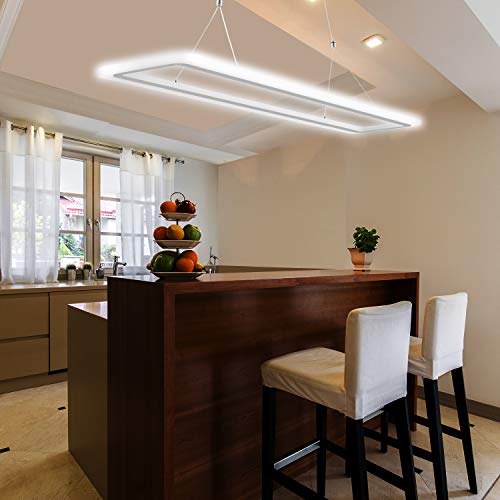 EYLM Lámpara de techo con luz LED regulable, luces colgantes de luz de lámpara ajustable en altura, con aplicación móvil y control remoto para el comedor, sala, oficina, cocina, restaurante