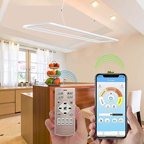 EYLM Lámpara de techo con luz LED regulable, luces colgantes de luz de lámpara ajustable en altura, con aplicación móvil y control remoto para el comedor, sala, oficina, cocina, restaurante