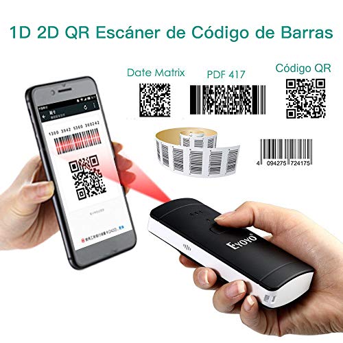 Eyoyo 1D 2D QR Escáner de Código de Barras Inalámbrico, Compatible con Bluetooth y Conexión por Cable, CCD PDF417 Data Matrix Bar Code Reader para el para Pagos Móviles