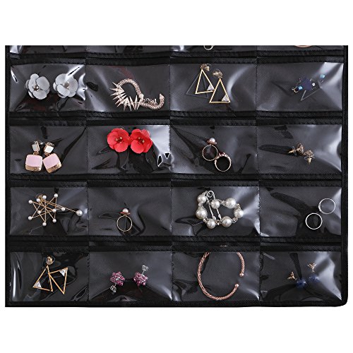 Ezigoo Amplio Organizador de Joyas Colgante de Doble Cara Negro Armario para Joyas– Soporte para Anillos y Pendientes, árbol de Joyas