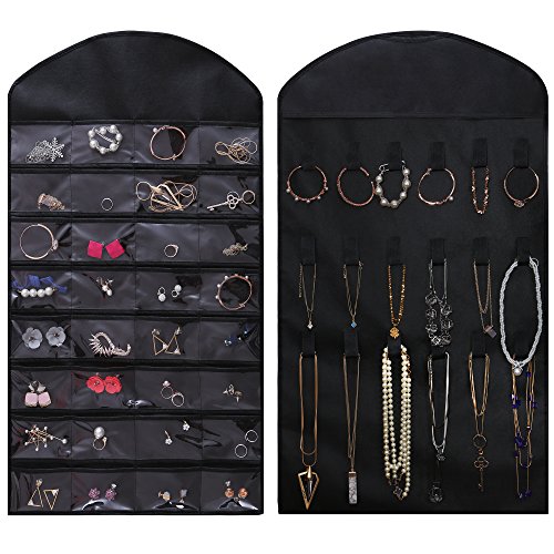 Ezigoo Amplio Organizador de Joyas Colgante de Doble Cara Negro Armario para Joyas– Soporte para Anillos y Pendientes, árbol de Joyas