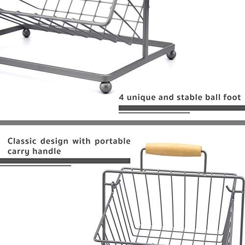 EZOWare Frutero de 2 Cestas, Organizador de Encimeras Metal Decorativo para Frutas, Verduras, Bocadillos, Artículos para el Hogar - Plata