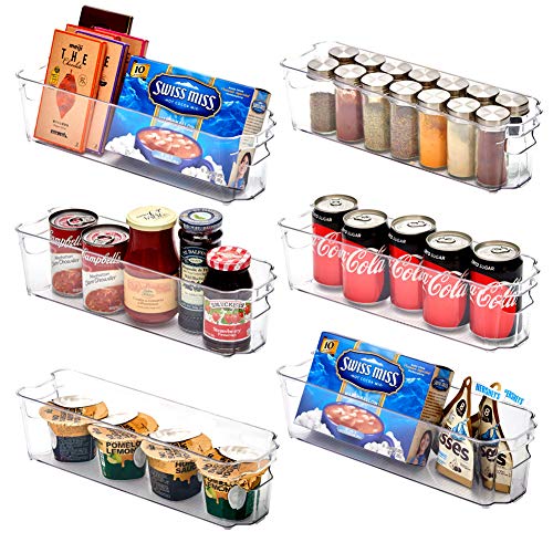 EZOWare Organizador de Cocina, Pequeños Cajas de Almacenaje Transparente Apilables con Asas para Uso Frigorifico, Nevera, Despensa, Armario, Estantes, Baño - 6 Pcs, 37 x 10 x 11 cm