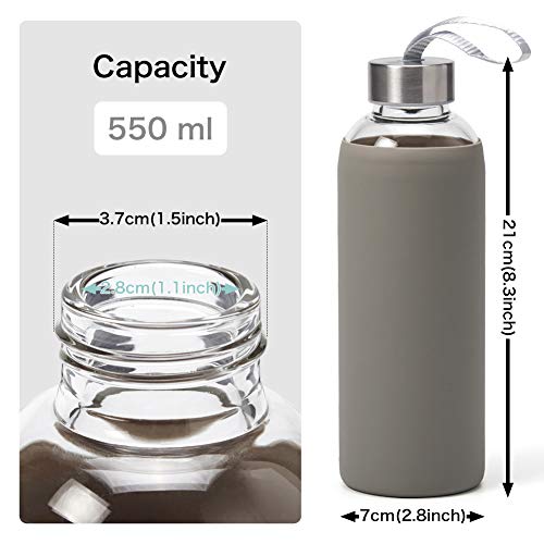 EZOWare Set de 2 Botella de Agua de Cristal, 550ml Sport Botella Reutilizable de Vidro Borosilicato con Funda Siliconia y Tapa de Acero Inoxidable - Verde Azulado/Gris