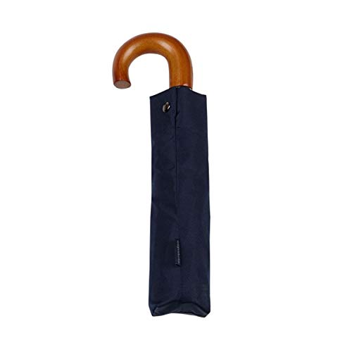 EZPELETA Paraguas Plegable de Hombre. Paraguas con Funda. Automático y con puño Curvo de Madera. Tejido Liso - Azul