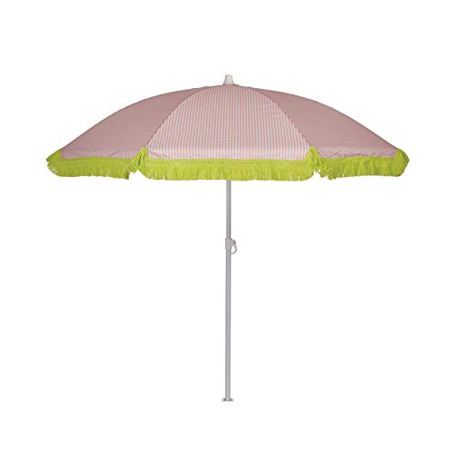 EZPELETA Sombrilla de Playa. Parasol de Playa. Ligero y Plegable de Acero. Paraguas Sol. Protección Solar UPF 50+. Diámetro 150cm. Estampado Flores/Cuadros/Rayas. Incluye Funda/Bolsa. - Rayas-Coral