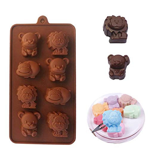 F-blue Molde 8 Rejilla 3D Hippo Oso león DIY de la Torta del Molde del Molde de Pastel León 8 Small Animal Jalea de Chocolate para Hornear Utensilios de Cocina jabón de Bricolaje