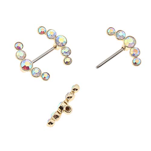 F Fityle 2 Unids Doble Flecha Forma Pezón Anillos Escudo Barbell Body Joyería Piercing Crystal Gem Bars 1.6mm - Oro