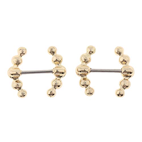 F Fityle 2 Unids Doble Flecha Forma Pezón Anillos Escudo Barbell Body Joyería Piercing Crystal Gem Bars 1.6mm - Oro