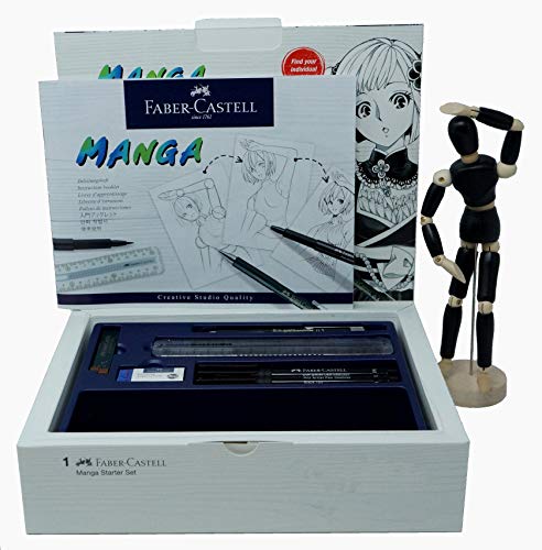 Faber-Castell 167136 - Pack Manga Starter Set, estuche de iniciación, incluye instrucciones, set de rotuladores y lápices de dibujo y maniquí