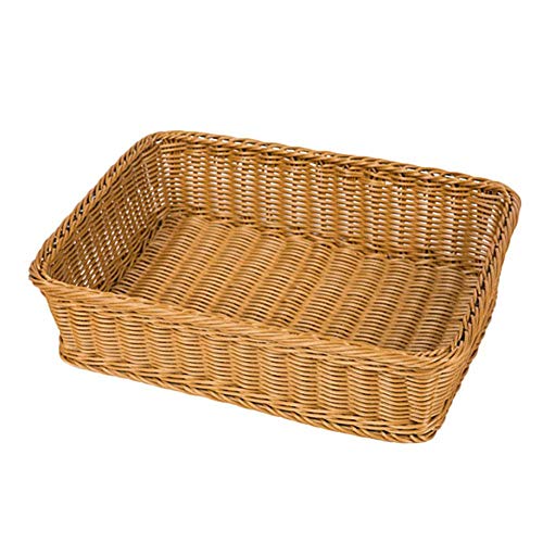 Fablcrew. Cesta de almacenamiento trenzada rectangular para pan de plástico, cesta para pan de mimbre, cestas de comida para frutas, verduras, pan, cookies, Candy, caqui, 45*35*8CM