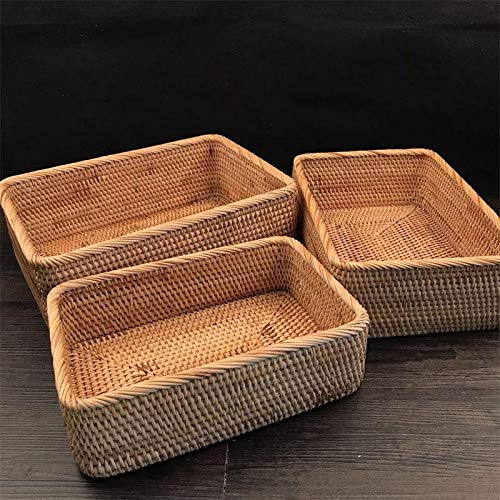 Fablcrew - Cesta de mimbre rectangular para frutas, verduras, pan o galletas, L, 30*19*10CM