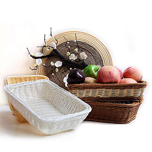 Fablcrew. Cesta para frutas y pan de mimbre de ratán, cesta de almacenamiento trenzada rectangular, cestas de comida para frutas, verduras, pan, cookies, Candy, 45*35*8CM