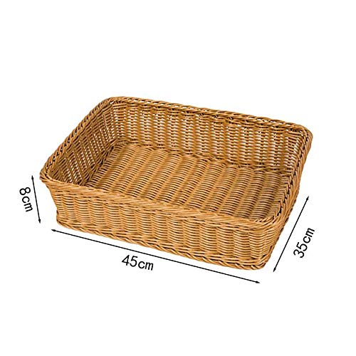 Fablcrew. Cesta para frutas y pan de mimbre de ratán, cesta de almacenamiento trenzada rectangular, cestas de comida para frutas, verduras, pan, cookies, Candy, 45*35*8CM