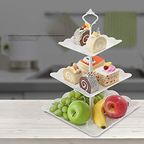 Fablcrew Expositor de plástico desmontable para tartas, 3 niveles, expositor para postres, cupcakes, bombones y fruta, para bodas, fiestas, cumpleaños, plástico, Carre, 24*37CM