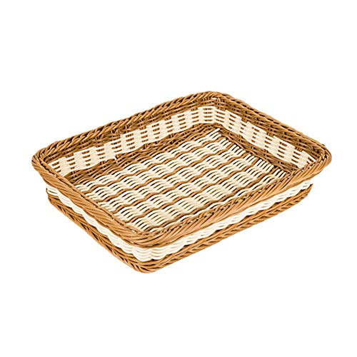 Fablcrew. Panera Rectangular de Mimbre, Cesta de Almacenamiento Tejida para Frutas, Verduras, Pan, Pan, Candy, 35 * 25 * 7CM