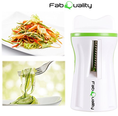 FabQuality Vendedor Premium Spiralizer Vegetal Veggetti Espiral Slicer COMPLETO BUNDLE x4 - Spiraliser Libro, Cortador de Vegetales, Libro espiral, Cepillo, Peeler, Verde