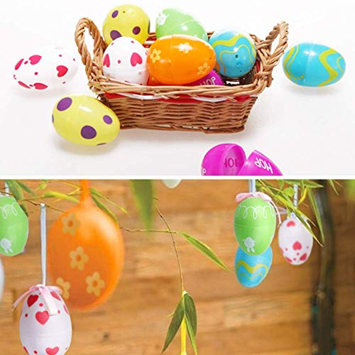 Fabur 12 PCS Huevos de Pascua con 12 PCS Mini Regalo de Juguete,Huevos de Plástico Precargados de Colores Brillantes con 80 PCS Pegatinas de Pascua