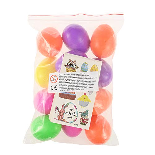 Fabur 12 PCS Huevos de Pascua con 12 PCS Mini Regalo de Juguete,Huevos de Plástico Precargados de Colores Brillantes con 80 PCS Pegatinas de Pascua