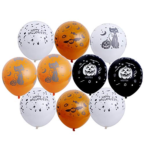 Faburo Halloween Globos, 50 Piezas Globos de Látex con para la Decoración de Fiestas de Halloween-Negro,Blanco y Naranja