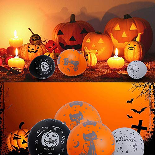 Faburo Halloween Globos, 50 Piezas Globos de Látex con para la Decoración de Fiestas de Halloween-Negro,Blanco y Naranja