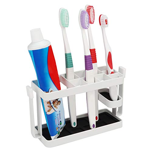 Fácil de Adherir Soporte Autoadhesivo de Pared Pasta y Cepillos Dentales Organizador Cepillos, Sujeta el Tubo de Dentífrico, Crema de Afeitar y 4 Cepillos de dientes / Cepillo Eléctrico, Set Familiar