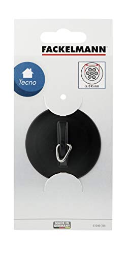 Fackelmann Negro Tapón Clásico Fregadero y Lavabo, Fabricado en plástico con arandela en Acero Inoxidable, 6cm