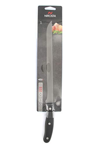 Fackelmann Nirosta Jamonero 33cm, Cuchillo para Cortar jamón 39cm, Plástico Pom/Acero, Negro e Inoxidable