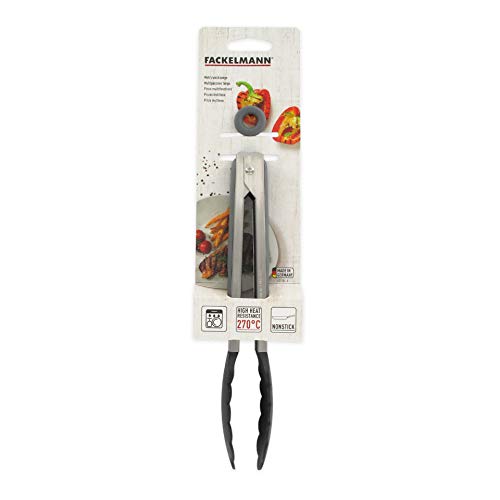 Fackelmann Pinza Multiusos Nylon resistente hasta 200ºC, Color Gris Plateado, 27x3,8cm