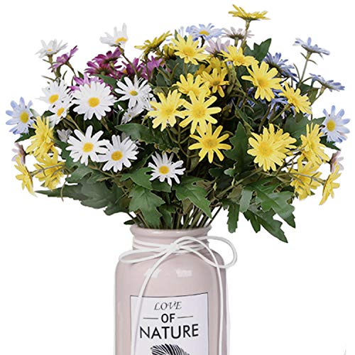 FagusHome Artificial Daisy Flowers - 3 Ramos de Seda Daisy Bouquets Flores Artificiales Fake Gerbera Daisy Flower Faux Plants Flores para la decoración del hogar (Multicolor)