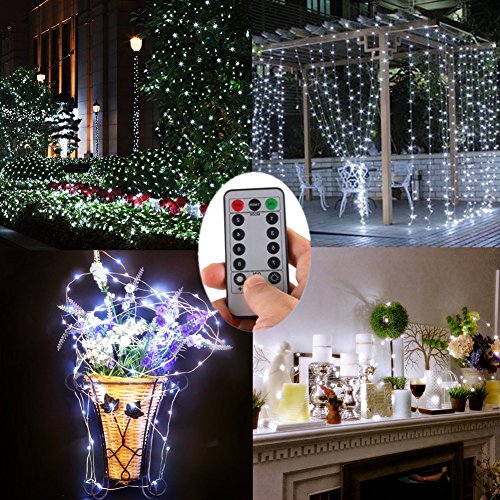 Fairy String Lights, 2 Set de 60 luces LED de hada de cobre impermeables con mando a distancia, 8 modos de luz decorativa para el hogar, dormitorio, Navidad, centro de mesa, fiesta, boda (blanco)