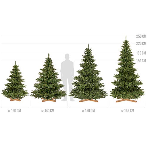FairyTrees Abeto Nordmann, Tronco Verde, Árbol Artificial de Navidad, PVC, Soporte de Madera, 180cm