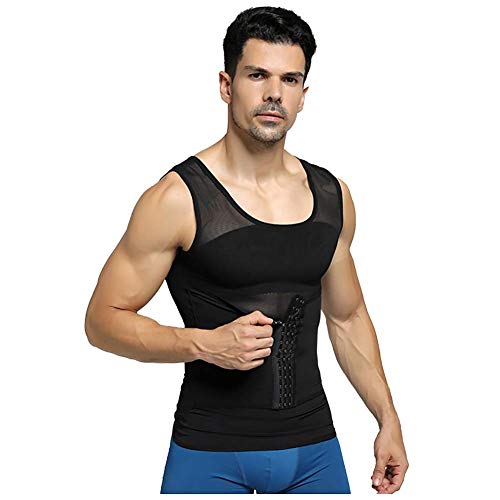 Fajas camisa de los hombres adelgaza la talladora del cuerpo de 2 Piezas sin fisuras chaleco de los hombres de malla transpirable elástico sin mangas Fajas Body Sculpting Undershirt 3 líneas de gancho