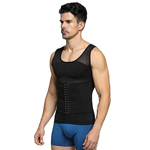 Fajas camisa de los hombres adelgaza la talladora del cuerpo de 2 Piezas sin fisuras chaleco de los hombres de malla transpirable elástico sin mangas Fajas Body Sculpting Undershirt 3 líneas de gancho