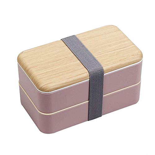 Fambrera Infantil, Lunch Box, 1200ml Fiambrera con Lonchera Doble, Cuchara Tenedor Lonchera, Bento Box Sostenible, para Microondas y Lavavajillas (Rosado)