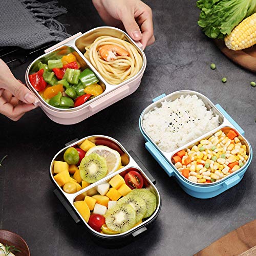 Fambrera Infantil, Lunch Box, 650ml Fambrera Acero Inoxidable con 2 Compartimentos Sellados, Contenedor para Niños o Adultos (Azul)