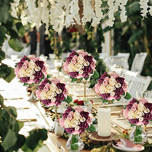 Famibay Flores Artificiales Rosas de Seda 2 Piezas de Rosas Ramo de Novia para Centro de Mesa Decoración