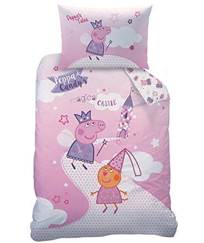 Familando Peppa Pig Peppa - Juego de cama para bebé (100 x 135 cm, 40 x 60 cm, 100% algodón), diseño de flores, 100% Algodón Renforcè / Linon, Rosa., 100 x 135 cm 40 x 60 cm