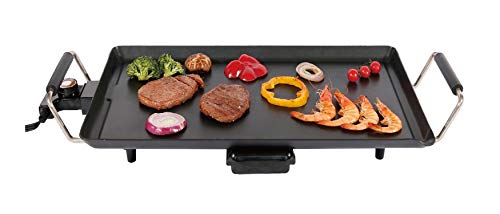 Family Care Plancha de Asar eléctrica, Grill eléctrico, 1800 W, revestimiento antiadherente, bandeja recogegrasas, 55x31cm