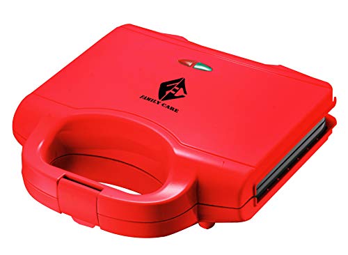 Family Care Sandwichera eléctrica, Revestimiento Antiadherente, Capacidad 2 Sandwiches, color rojo, 750 W