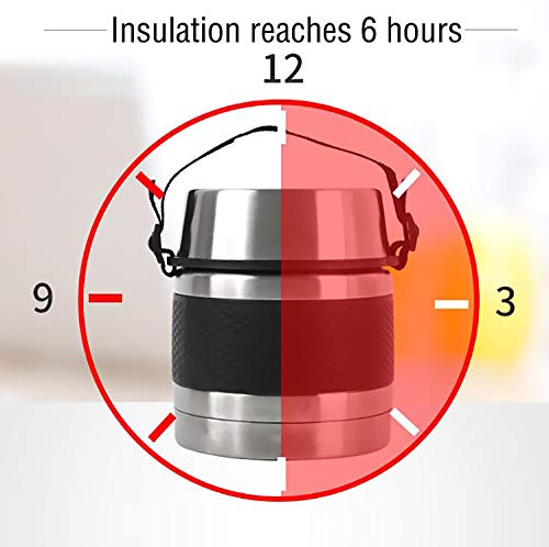 FAMILY Termo para Comidas de Acero Inoxidable, Recipiente Aislado para Sólidos y Líquidos con Recipiente Interiores para Sopas, Salsas o Ensaladas (Negro, 1.2L)