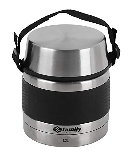 FAMILY Termo para Comidas de Acero Inoxidable, Recipiente Aislado para Sólidos y Líquidos con Recipiente Interiores para Sopas, Salsas o Ensaladas (Negro, 1.2L)