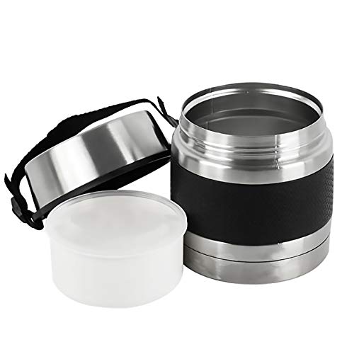 FAMILY Termo para Comidas de Acero Inoxidable, Recipiente Aislado para Sólidos y Líquidos con Recipiente Interiores para Sopas, Salsas o Ensaladas (Negro, 1.2L)