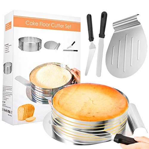 Familybox Molde Cortar Tarta Circular Retráctil Capas Cortar los Pasteles, Acero Inoxidable Conjunto Mousse Molde Ø26-28 x 8 cm